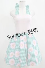 MILK / Summerフラワーホルタードレス  グリーンギンガム×ピンクガーベラ H-25-04-07-1014-ML-OP-KB-ZH