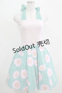 MILK / Summerフラワーホルタードレス  グリーンギンガム×ピンクガーベラ H-25-04-07-1014-ML-OP-KB-ZH