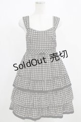 Emily Temple cute / ギンガムフロッキーフリルノースリーブワンピース  黒 H-25-04-07-1021-ET-OP-KB-ZH
