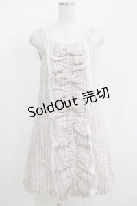 JESUS DIAMANTE / BIGフリルリボンツィードワンピース 40 ピンク H-25-04-08-1055-JE-OP-NS-ZH