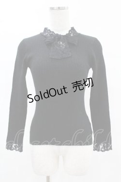 画像1: F&A / レースボウタイリブニットプルオーバー Free BLACK H-25-04-08-009-LO-TO-NS-ZH