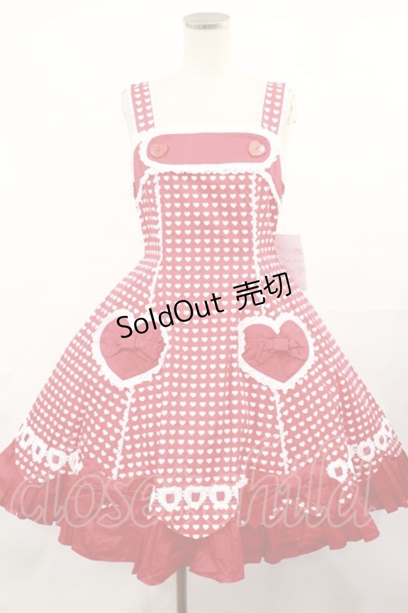 画像1: Angelic Pretty / ドキドキハートジャンパースカート Free レッド H-25-04-09-1003-AP-OP-NS-ZH (1)