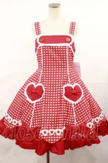 画像1: Angelic Pretty / ドキドキハートジャンパースカート Free レッド H-25-04-09-1003-AP-OP-NS-ZH (1)