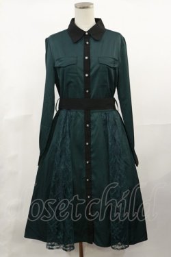 画像1: axes femme / バイカラー襟シャツワンピース M グリーン H-25-04-09-1026-AX-OP-NS-ZH
