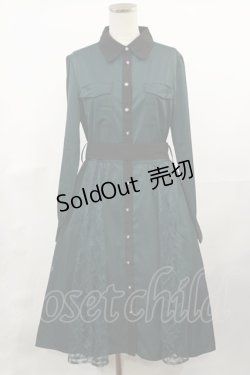画像1: axes femme / バイカラー襟シャツワンピース M グリーン H-25-04-09-1026-AX-OP-NS-ZH