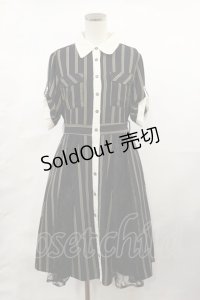 axes femme / マルチストライプ半袖ワンピ M ブラック H-25-04-09-1027-AX-OP-NS-ZH