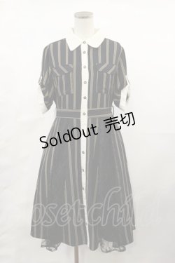 画像1: axes femme / マルチストライプ半袖ワンピ M ブラック H-25-04-09-1027-AX-OP-NS-ZH