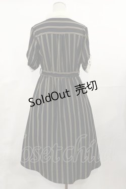 画像2: axes femme / マルチストライプ半袖ワンピ M ブラック H-25-04-09-1027-AX-OP-NS-ZH