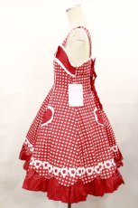 画像2: Angelic Pretty / ドキドキハートジャンパースカート Free レッド H-25-04-09-1003-AP-OP-NS-ZH (2)