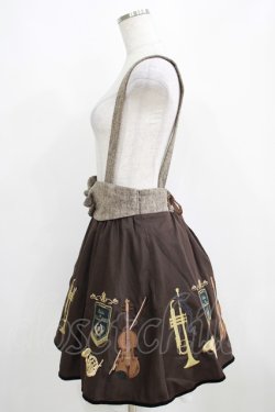 画像2: Amavel / 楽器刺繍入りサスペンダー付ミニ丈スカート Free ブラウン H-25-04-10-1031-CA-SK-NS-ZH