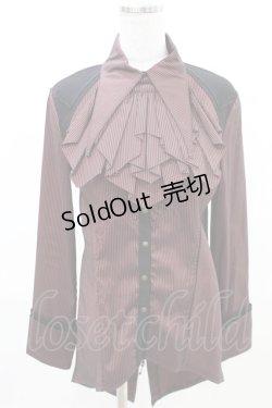 画像1: Ozz Croce / ジャボ付ストライプロングブラウス  赤×黒 H-25-04-10-011-OO-BL-KB-ZH