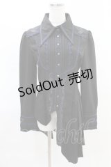 OZZ ANGELO / 薔薇刺繍アシメブラウス  黒×青 H-25-04-10-012-OO-BL-KB-ZH