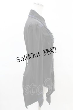 画像2: OZZ ANGELO / 薔薇刺繍アシメブラウス  黒×青 H-25-04-10-012-OO-BL-KB-ZH