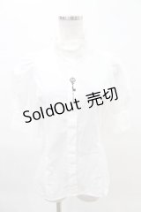 MIHO MATSUDA / Keyプリントフリルスタンドカラーブラウス M 白×黒プリント H-25-04-10-021-GO-BL-KB-ZH