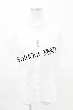画像1: MIHO MATSUDA / Keyプリントフリルスタンドカラーブラウス M 白×黒プリント H-25-04-10-021-GO-BL-KB-ZH
