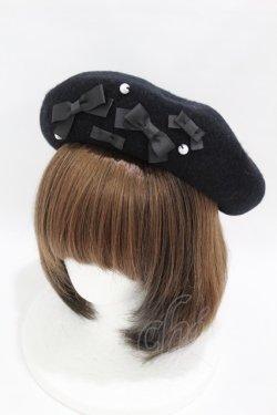 画像1: m petit by misako / AMミニリボンバスクベレー  ブラック H-25-04-11-043-LO-AC-NS-ZH