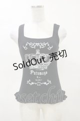 PUTUMAYO / 後ろ編み上げノースリーブカットソー  黒×白 H-25-04-11-1007-PT-TO-KB-ZH