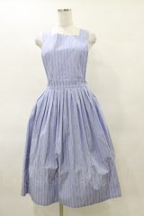 Jane Marple / ストライプのエプロンスカート  ブルーグレイ H-25-04-11-1058-JM-SK-KB-ZH
