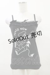 PEACE NOW / プリントフリルキャミソール  黒 H-25-04-11-1009-PU-TO-KB-ZH