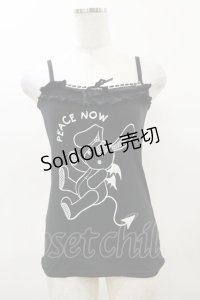 PEACE NOW / プリントフリルキャミソール  黒 H-25-04-11-1009-PU-TO-KB-ZH