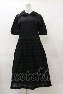 画像1: Jane Marple / ヴィンテージストライプレースコラボレーションドレス  ブラック×ブラック H-25-04-11-1076-JM-OP-KB-ZH