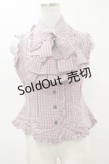 MARBLE / フリルタイ付きノースリーブブラウス  赤チェック H-25-04-11-1015-GO-BL-KB-ZH