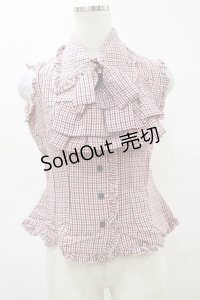 MARBLE / フリルタイ付きノースリーブブラウス  赤チェック H-25-04-11-1015-GO-BL-KB-ZH