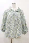 Jane Marple Dans Le Salon / Lawn Liberty Bubble Sleeve Blouse  オフ×ブルー H-25-04-11-1021-JM-BL-KB-ZH