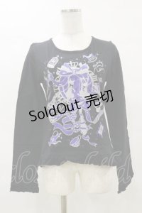 PUTUMAYO / プリントフリル長袖カットソー  黒×紫 H-25-04-11-1030-PT-TO-KB-ZH