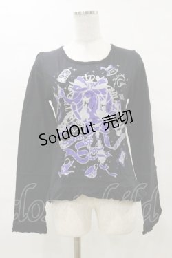 画像1: PUTUMAYO / プリントフリル長袖カットソー  黒×紫 H-25-04-11-1030-PT-TO-KB-ZH