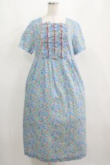 Jane Marple Dans Le Salon / Miles' Adventureフリルトリムドレス M スカイブルー×マンダリン H-25-04-12-029-JM-OP-KB-ZH