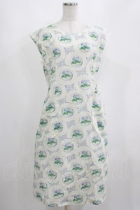 Jane Marple Dans Le Salon / Flower Plateのチュニックワンピース  アイボリー×ブルーグレイ H-25-04-12-032-JM-OP-KB-ZH