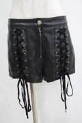 KILL STAR / レースアップフェイクレザーショートパンツ L 黒 H-25-04-12-053-SL-PA-KB-ZH