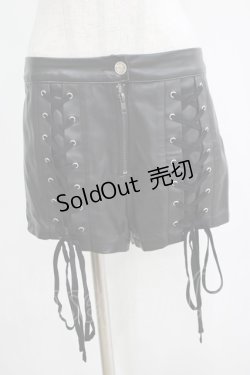 画像1: KILL STAR / レースアップフェイクレザーショートパンツ L 黒 H-25-04-12-053-SL-PA-KB-ZH