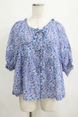Jane Marple / Bonjour Millefleursスモックブラウス  ブルー H-25-04-12-062-JM-BL-KB-ZH