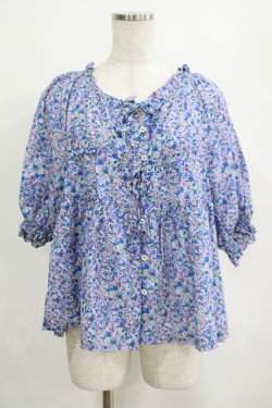 画像1: Jane Marple / Bonjour Millefleursスモックブラウス  ブルー H-25-04-12-062-JM-BL-KB-ZH