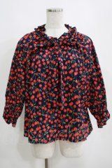 Jane Marple Dans Le Salon / Falling cherriesパフィーブラウス  navy H-25-04-12-063-JM-BL-KB-ZH