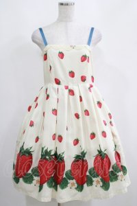 Leur Getter / ストロベリープリントリボンブローチ付キャミワンピース  オフ H-25-04-12-010-LU-OP-KB-ZH