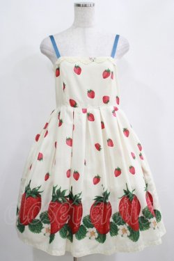 画像1: Leur Getter / ストロベリープリントリボンブローチ付キャミワンピース  オフ H-25-04-12-010-LU-OP-KB-ZH