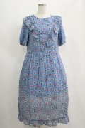 Jane Marple Dans Le Salon / Flower Stamp Empireワンピース  サックス H-25-04-12-017-JM-OP-KB-ZH