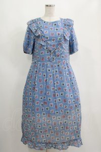 Jane Marple Dans Le Salon / Flower Stamp Empireワンピース  サックス H-25-04-12-017-JM-OP-KB-ZH