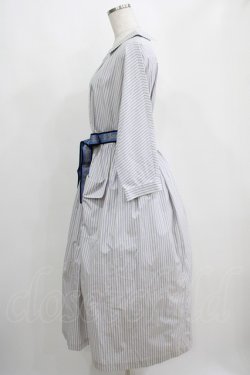 画像2: Jane Marple / フレンチロゴリボンタブリエドレス  アイボリー×ブルーグレイ H-25-04-12-024-JM-OP-KB-ZH