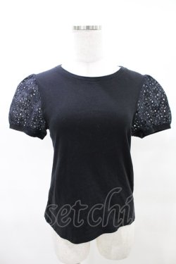 画像1: Jane Marple / アイレットレーススリーブのTシャツ Free クロ H-25-04-13-029-JM-TO-KB-ZH