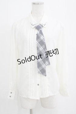 画像1: axes femme POETIQUE / ネクタイ付トランプ刺繍ブラウス M 生成り/ネイビー H-25-04-13-1034-AX-BL-NS-ZH