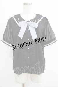 axes femme POETIQUE / 星座刺繍セーラー襟ブラウス M ブラック H-25-04-13-1043-AX-BL-NS-ZH