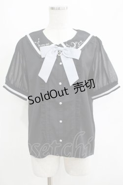 画像1: axes femme POETIQUE / 星座刺繍セーラー襟ブラウス M ブラック H-25-04-13-1043-AX-BL-NS-ZH