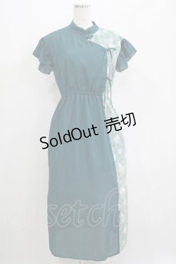 画像1: axes femme POETIQUE / ランタンフラワープリントワンピース M ブルーグリーン H-25-04-13-1027-AX-OP-NS-ZH