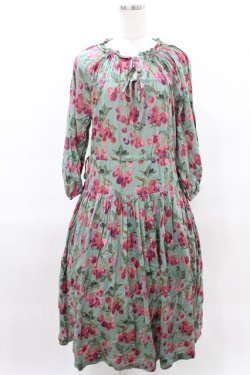 画像1: Jane Marple Dans Le Salon / Winter cherries drawstring dress  グリーン H-25-04-13-009-JM-OP-KB-ZH