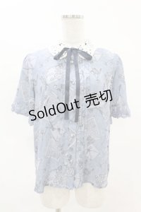 axes femme POETIQUE / プリュムプリントレース襟ブラウス M ブルーグレー H-25-04-14-050-AX-TO-NS-ZH