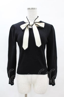 画像1: an another angelus / デコルテボウタイバイカラーニットプルオーバー Free BLACK H-25-04-14-058-CA-TO-NS-ZH
